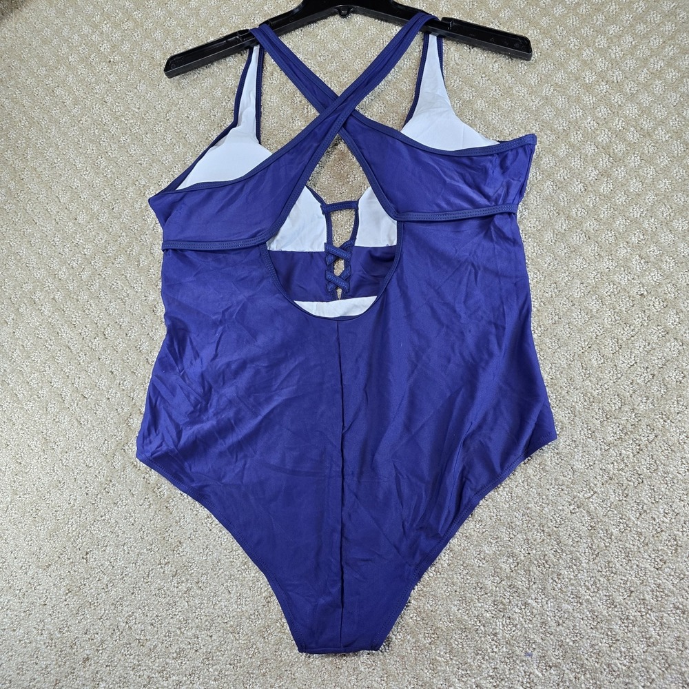 One Piece Swimsuit 3XL Royal Blue Criss Cross Back Cutout NWOT - Picture 2 of 8